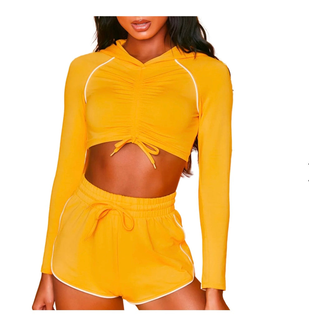 Reflective Long-Sleeve Scrunch Top & Shorts Set