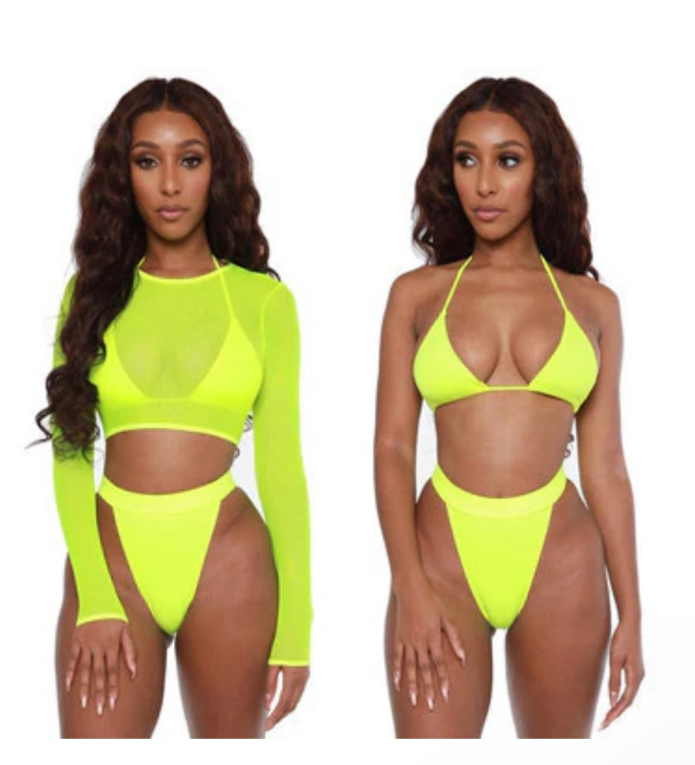 3-Piece Bikini with Long Sleeve Mesh