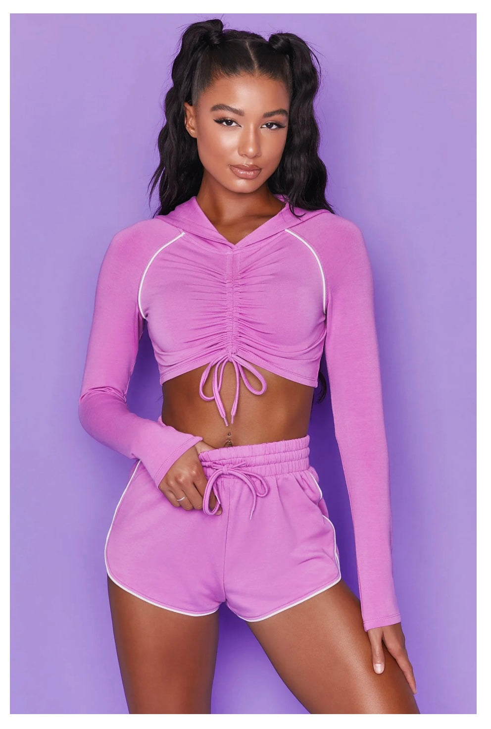 Reflective Long-Sleeve Scrunch Top & Shorts Set