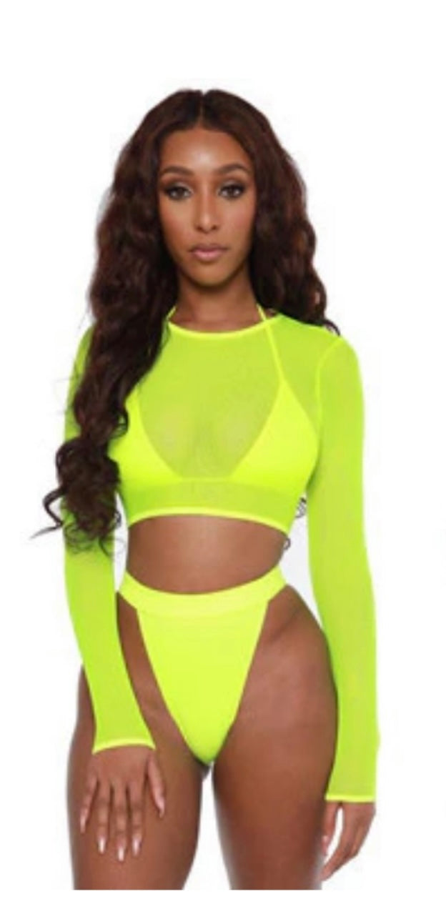 3-Piece Bikini with Long Sleeve Mesh