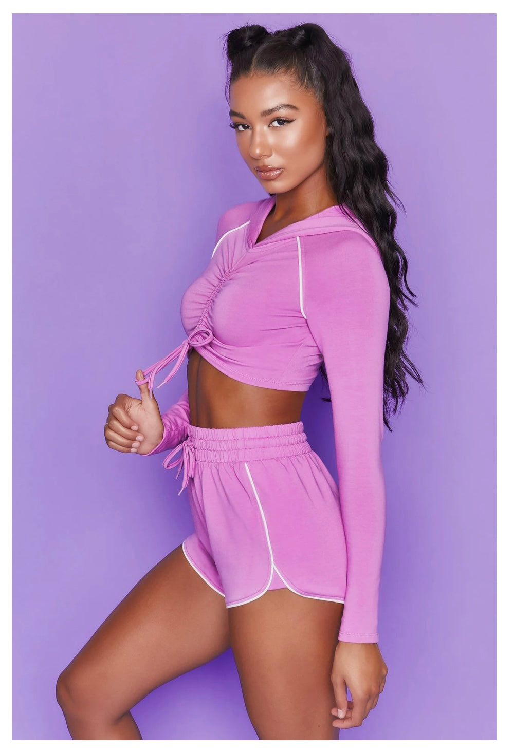 Reflective Long-Sleeve Scrunch Top & Shorts Set
