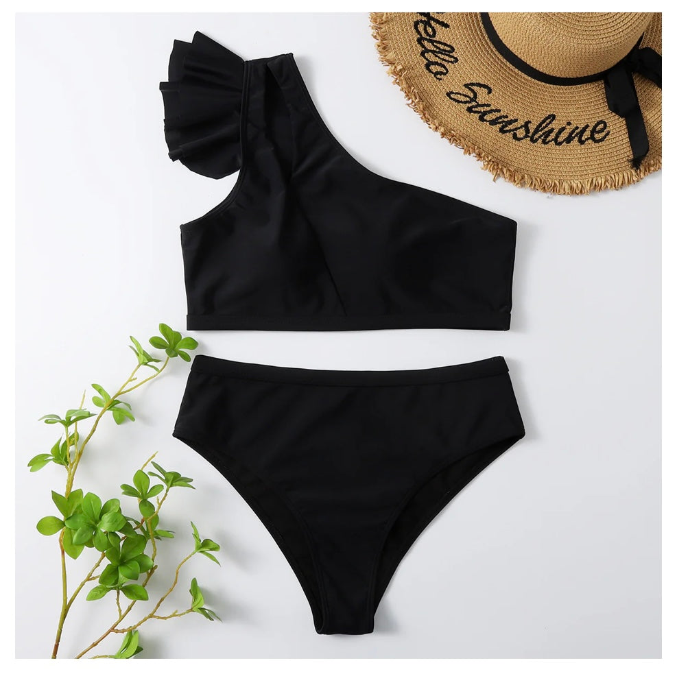 Ruffle Trim Shoulder Bikini