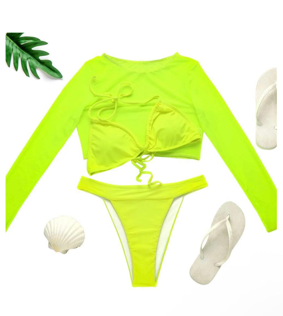 3-Piece Bikini with Long Sleeve Mesh