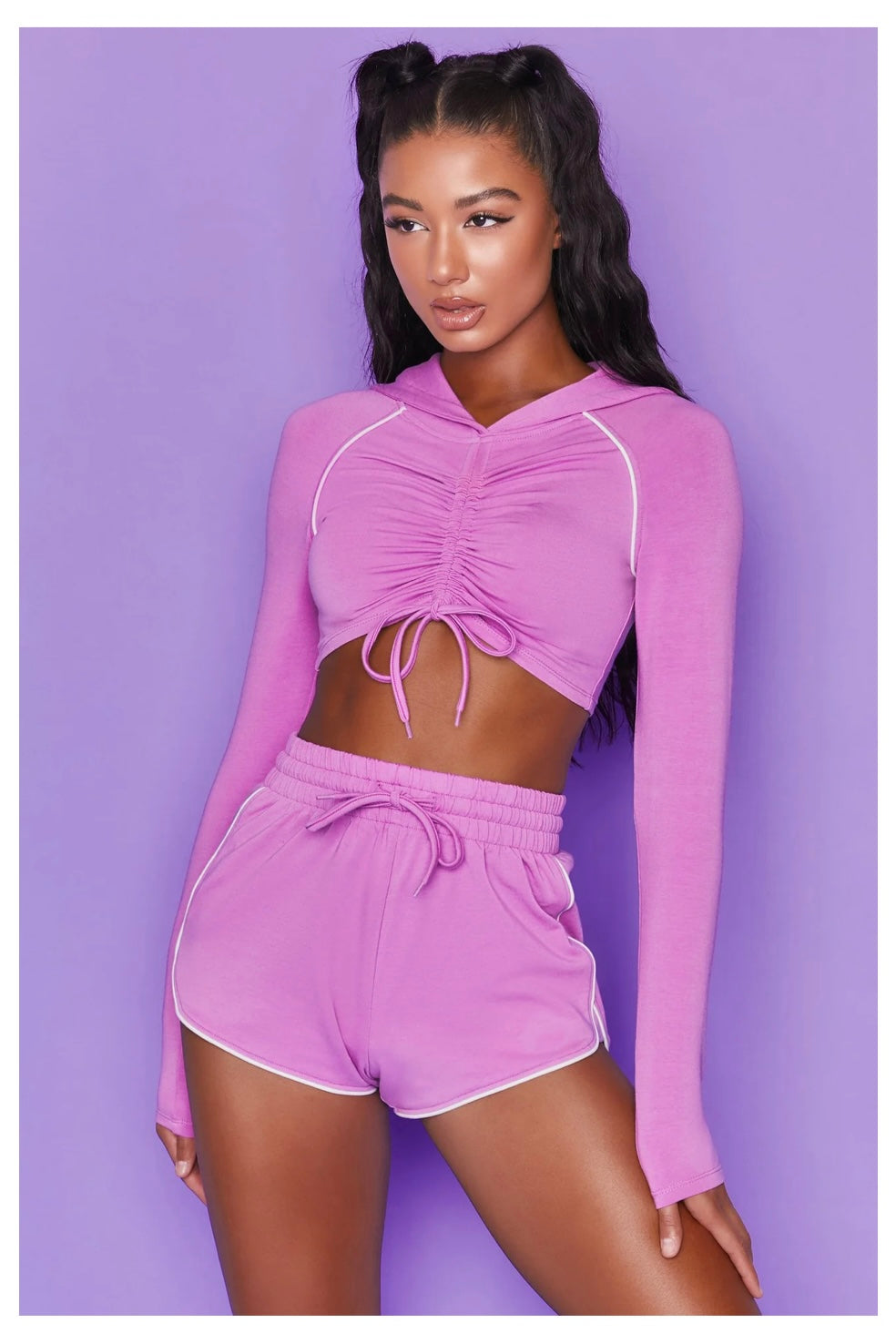 Reflective Long-Sleeve Scrunch Top & Shorts Set