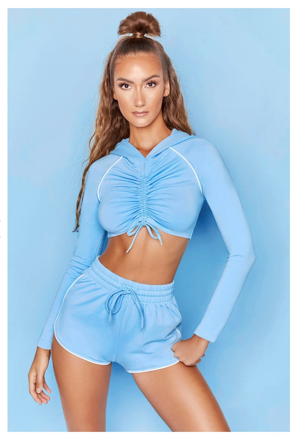 Reflective Long-Sleeve Scrunch Top & Shorts Set