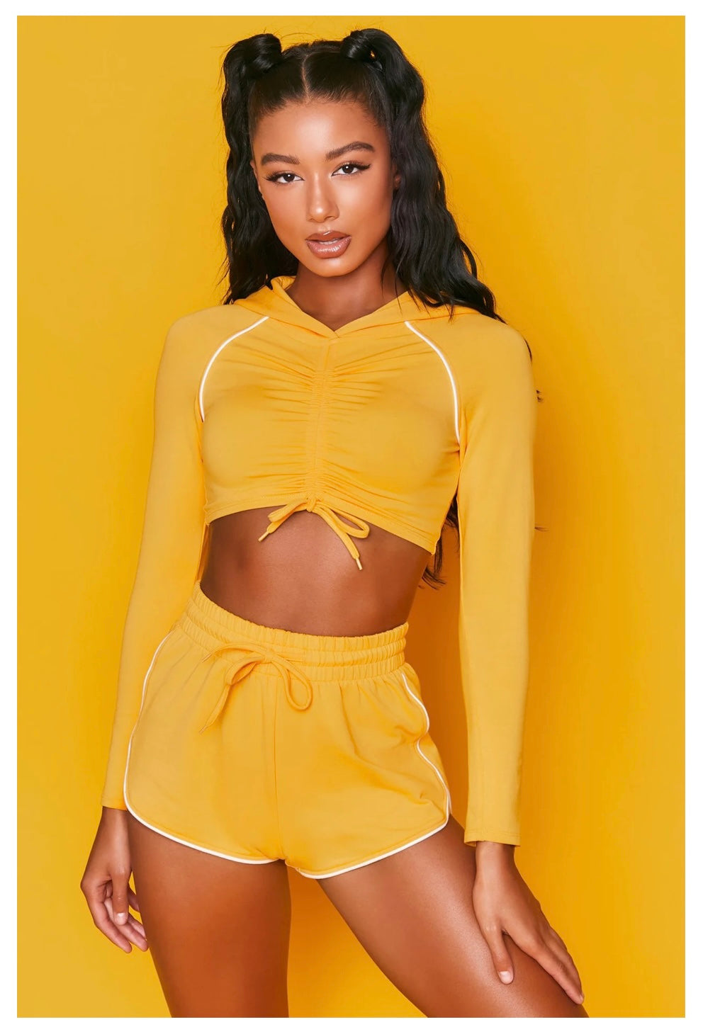 Reflective Long-Sleeve Scrunch Top & Shorts Set