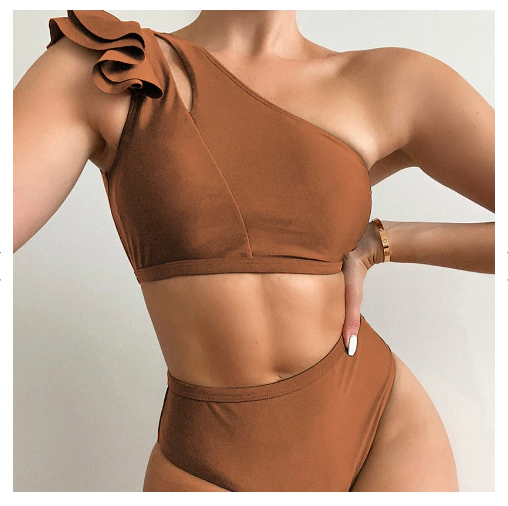 Ruffle Trim Shoulder Bikini