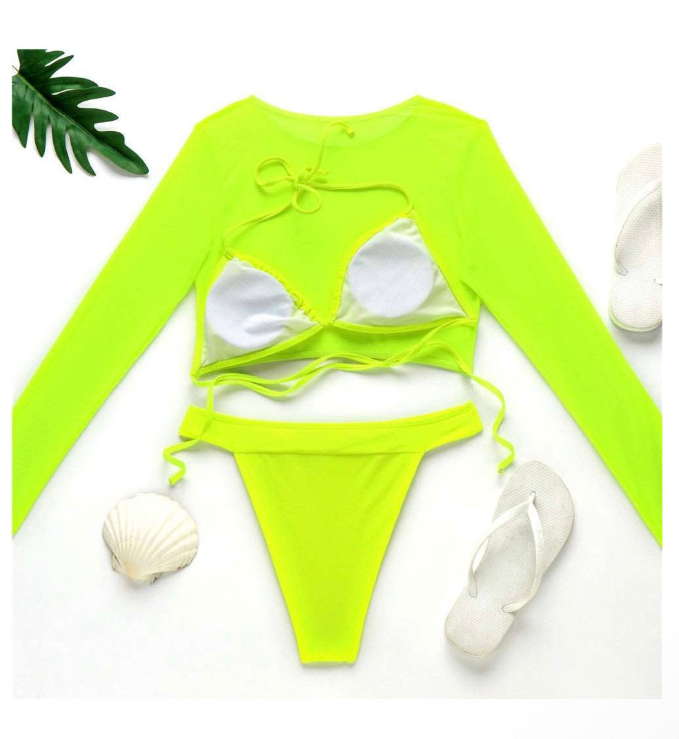 3-Piece Bikini with Long Sleeve Mesh