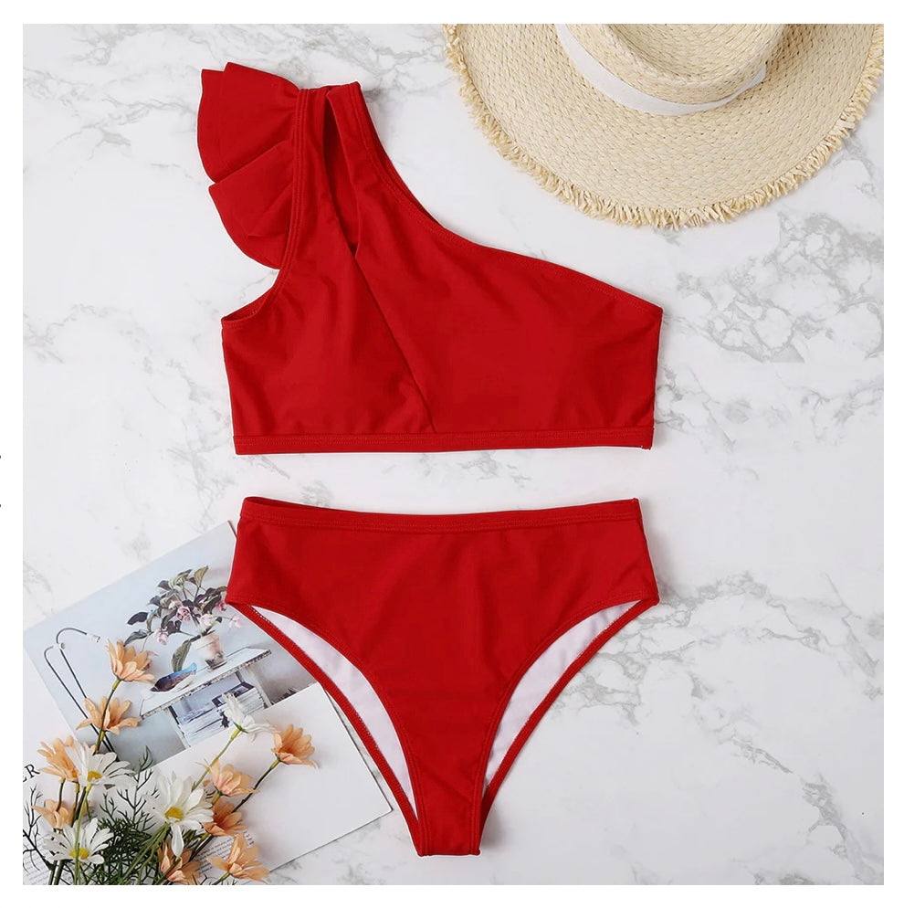 Ruffle Trim Shoulder Bikini