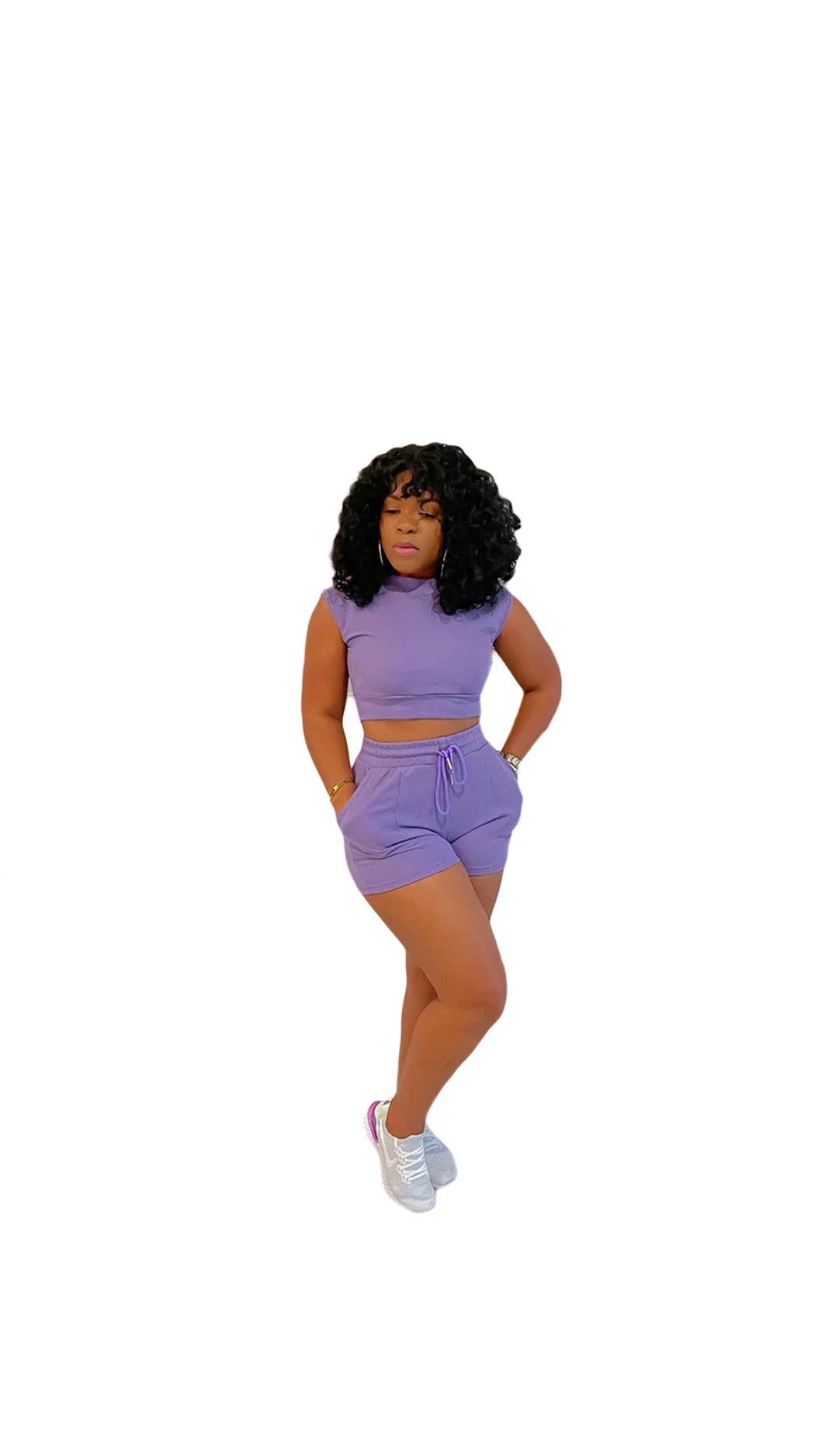 Waffle Short Sleeves Crewneck Top and Drawstring Pocket Shorts set