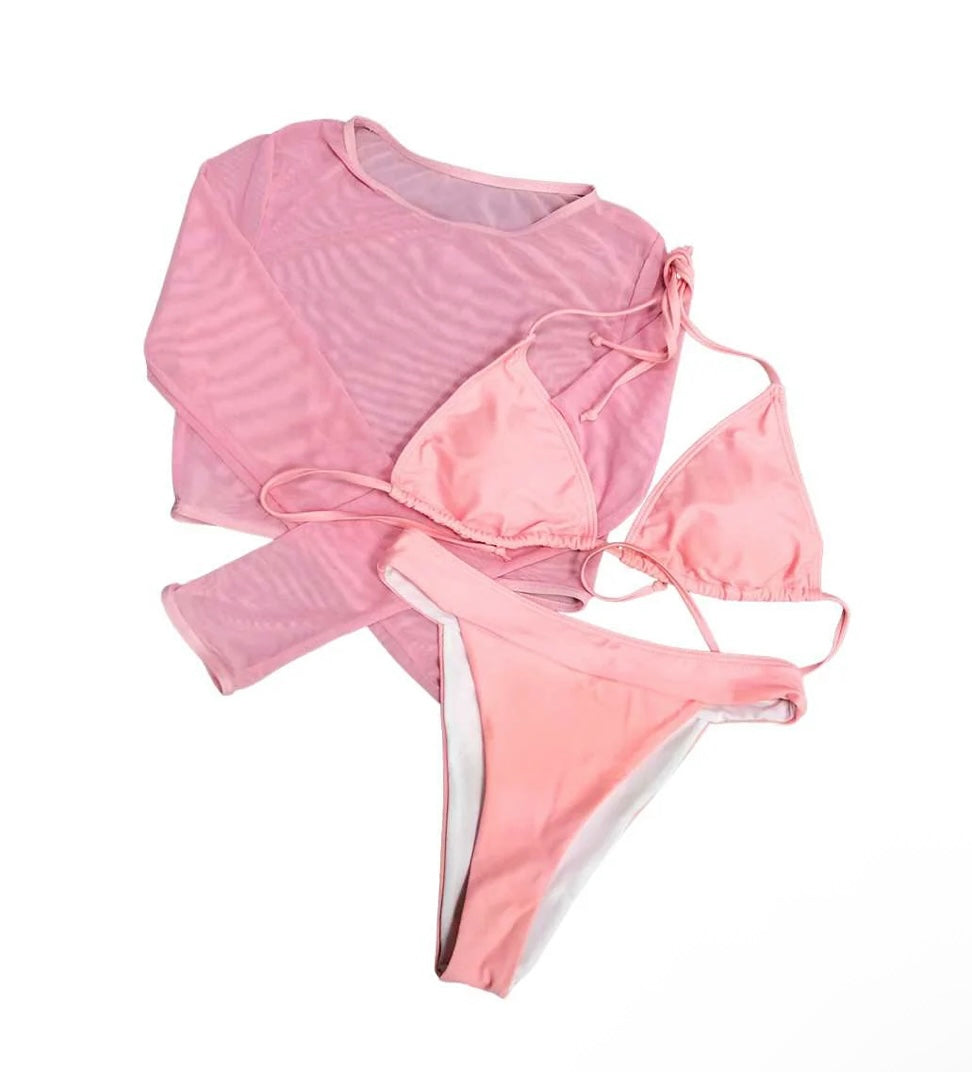 3-Piece Bikini with Long Sleeve Mesh