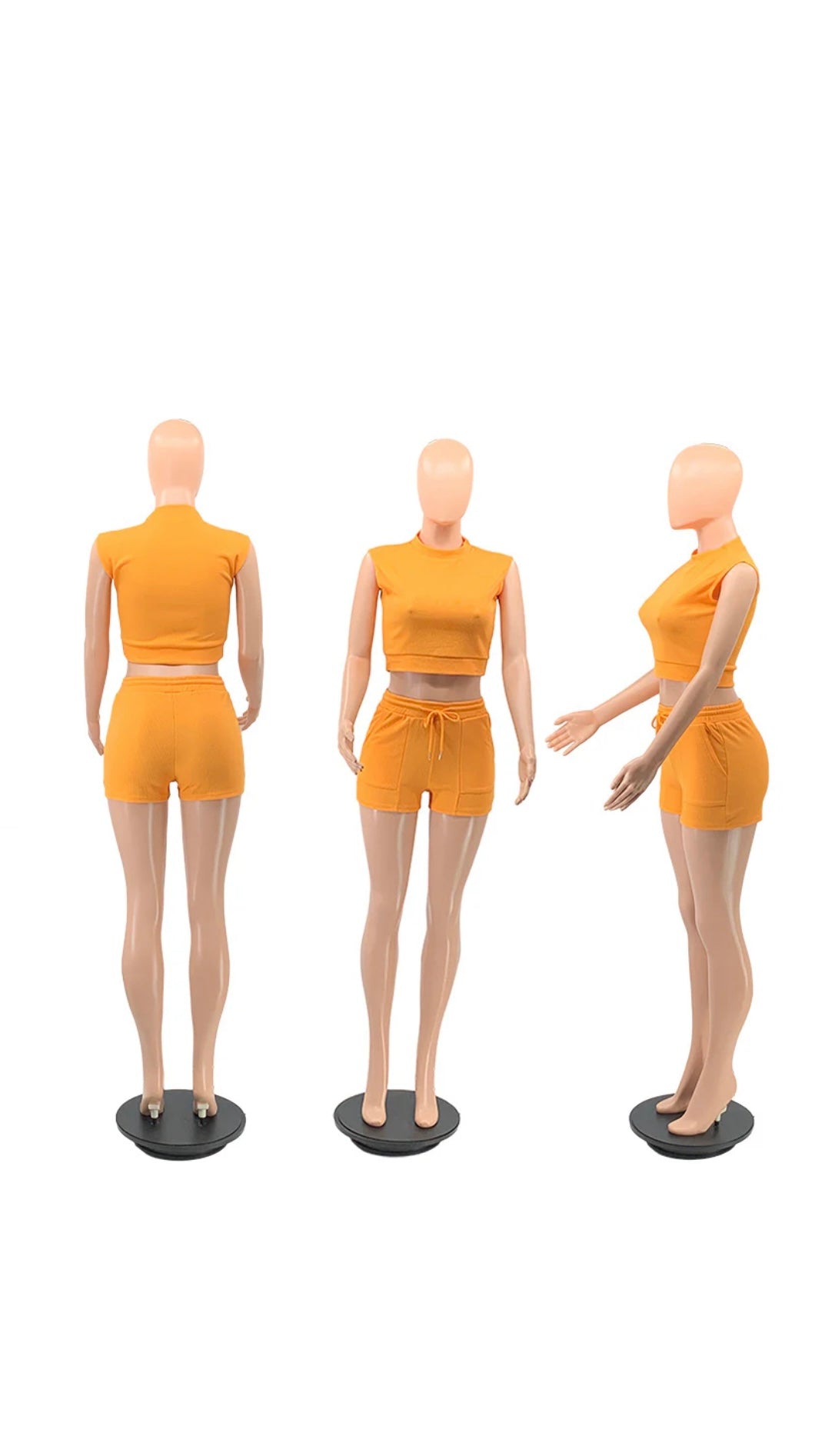 Waffle Short Sleeves Crewneck Top and Drawstring Pocket Shorts set