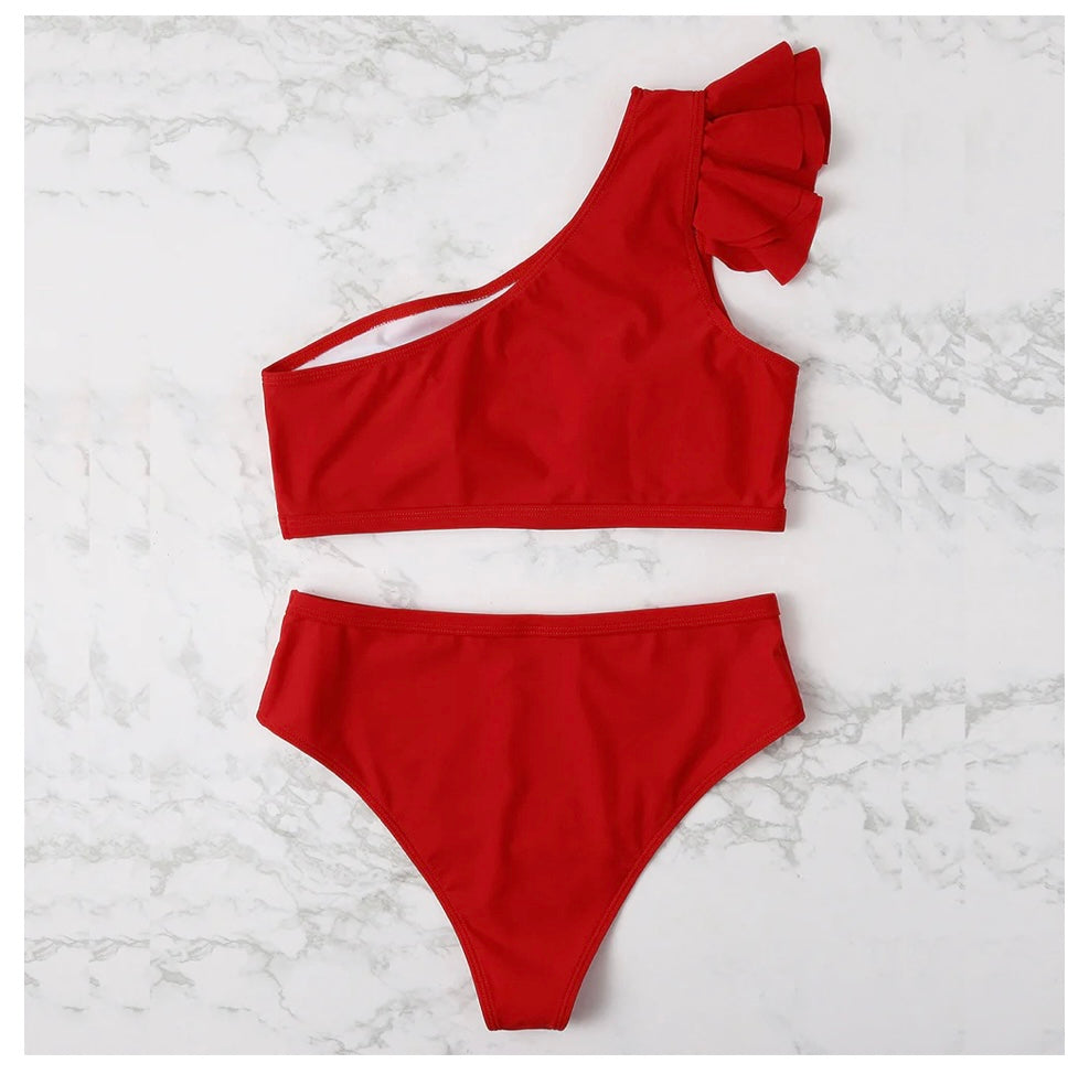 Ruffle Trim Shoulder Bikini