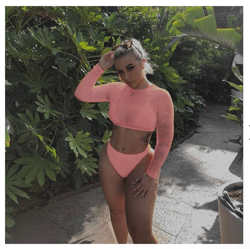 3-Piece Bikini with Long Sleeve Mesh