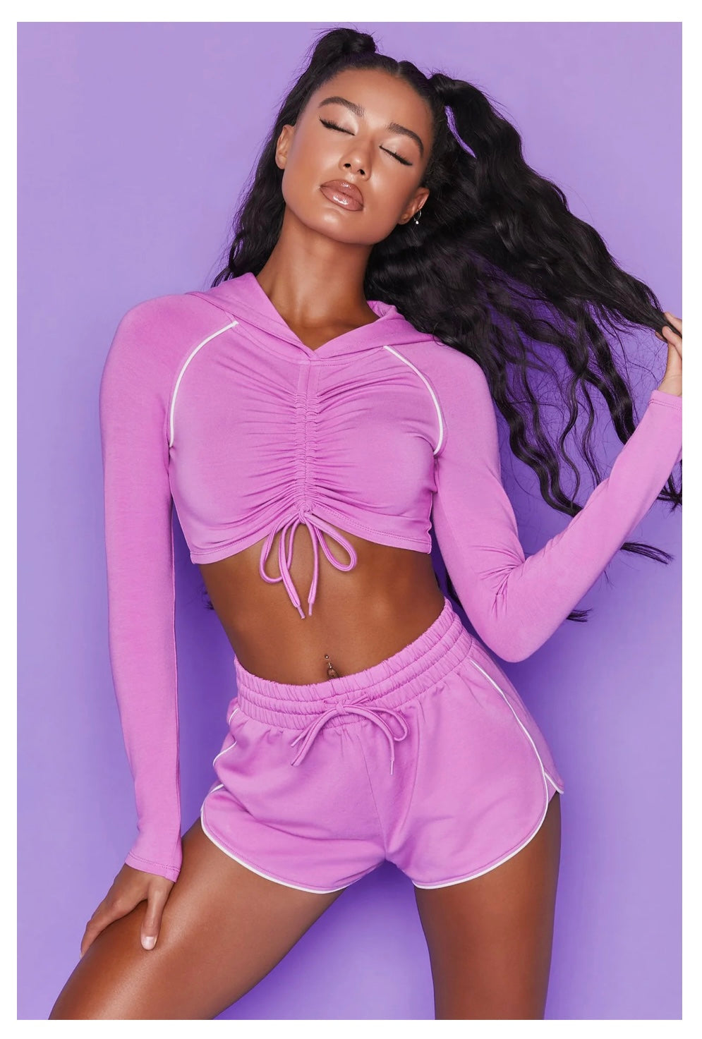 Reflective Long-Sleeve Scrunch Top & Shorts Set