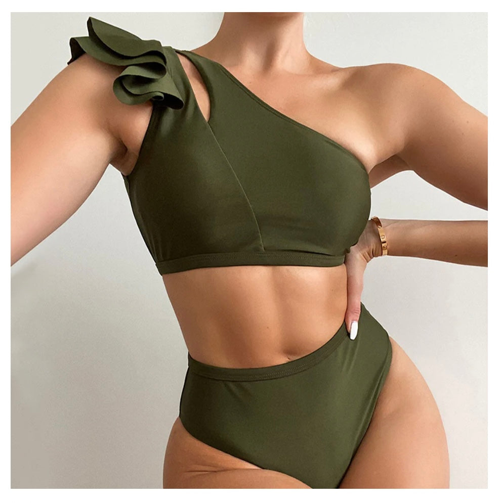 Ruffle Trim Shoulder Bikini