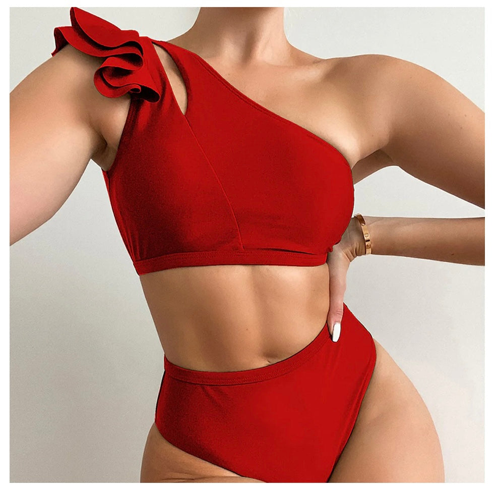 Ruffle Trim Shoulder Bikini