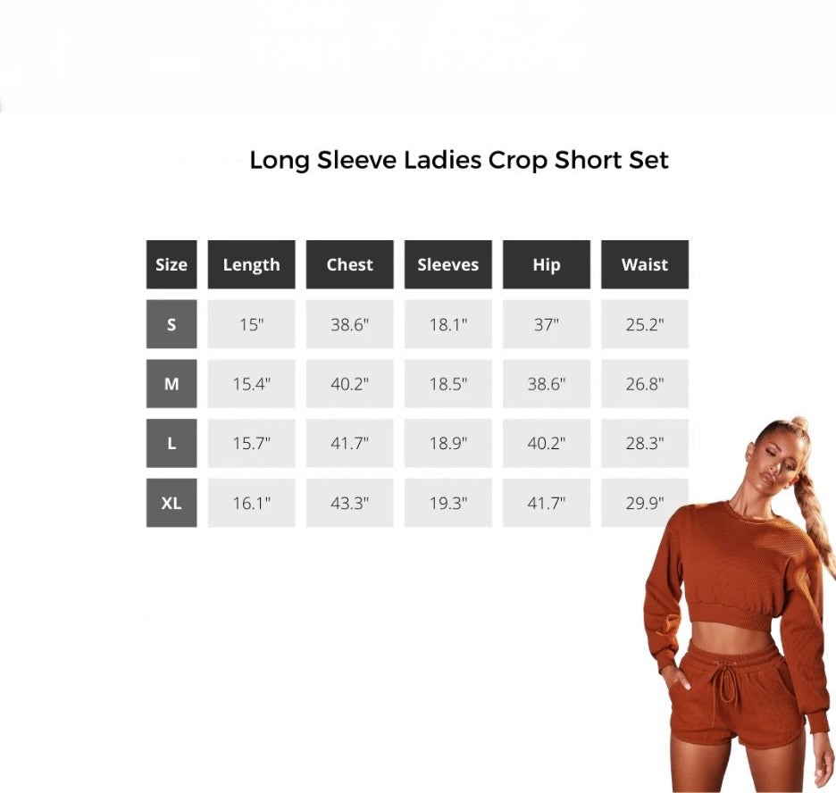 Long Sleeve Ladies Crop Short Set