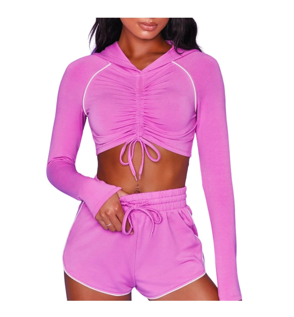 Reflective Long-Sleeve Scrunch Top & Shorts Set